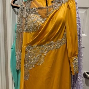 Elegant Yellow Dress with Silver Embellishments